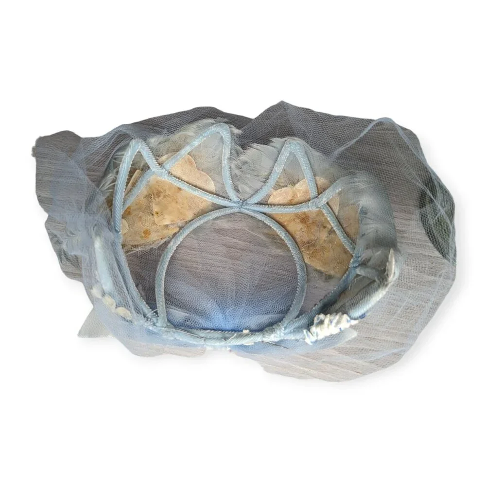 Vintage Light Blue with Feathers & Net Pinch Hat - Picture 8 of 9